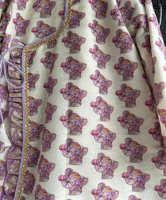 Off white purple printed cotton silk Men dhoti Kurta Set 6