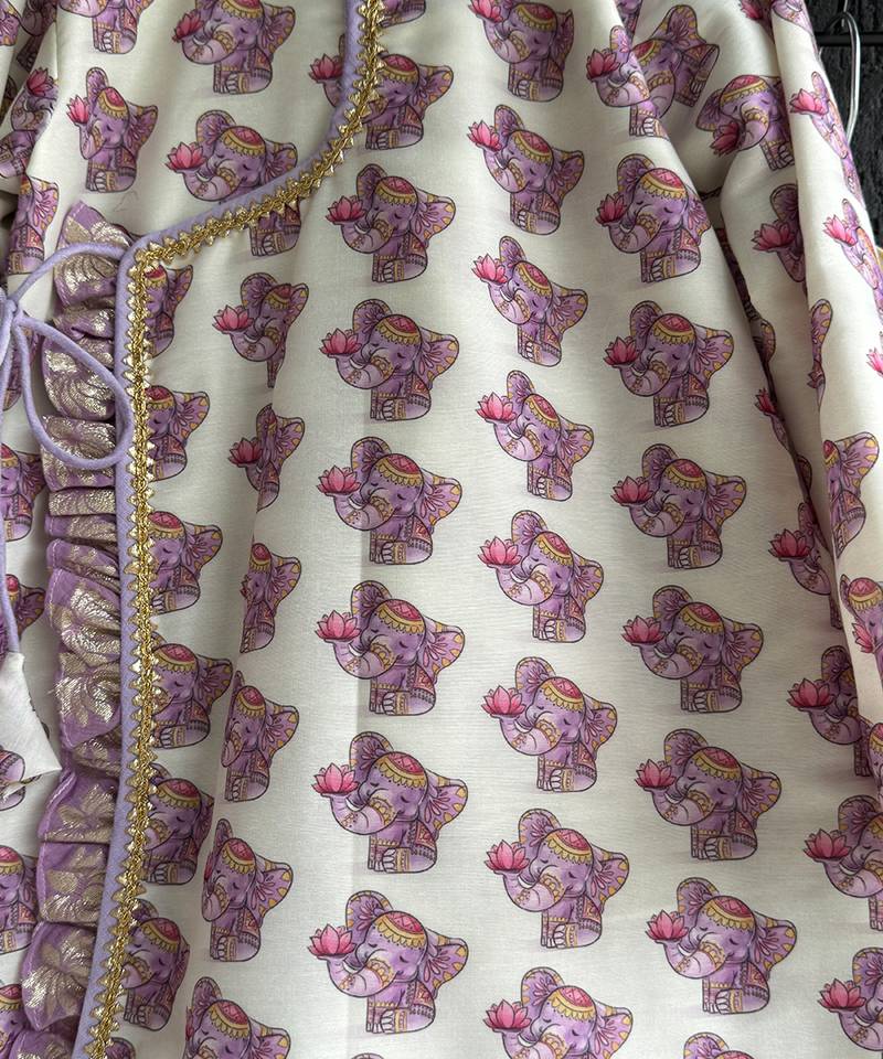 Off white purple printed cotton silk Men dhoti Kurta Set
