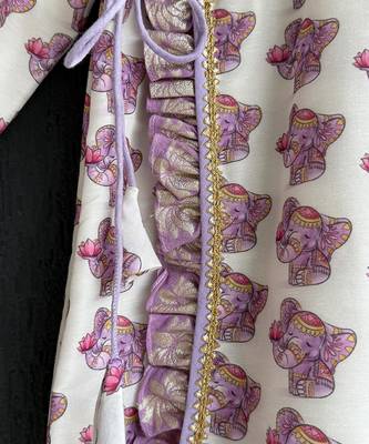 Off white purple printed cotton silk Men dhoti Kurta Set 7