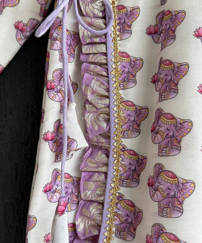 Off white purple printed cotton silk Men dhoti Kurta Set