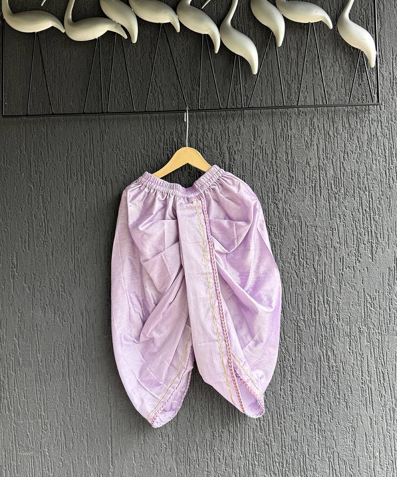 Off white purple printed cotton silk Men dhoti Kurta Set
