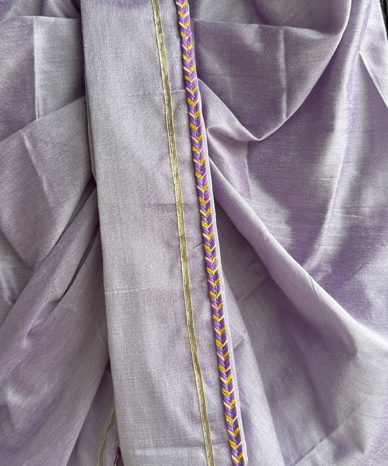 Off white purple printed cotton silk Men dhoti Kurta Set