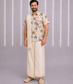 off white cotton silk mundu shirt set