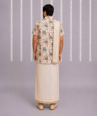 off white cotton silk mundu shirt set 2