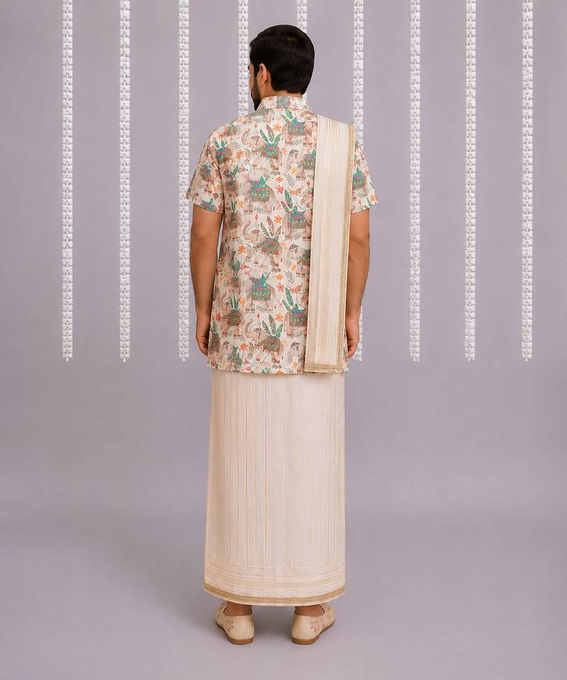 off white cotton silk mundu shirt set
