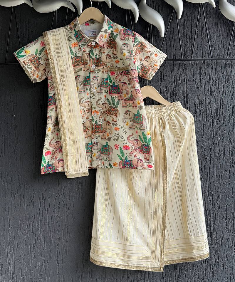 off white cotton silk mundu shirt set