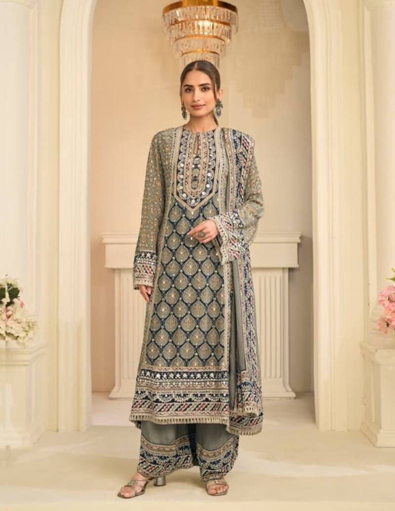 Pastel green crepe silk digital print suits full stitched free size upto 44