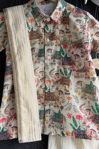 off white cotton silk mundu shirt set