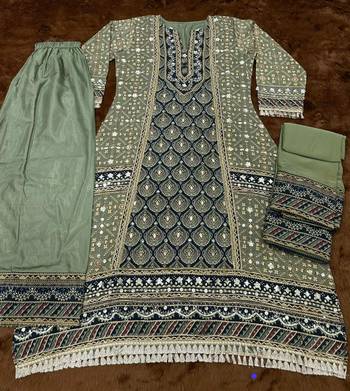 Pastel green crepe silk digital print suits full stitched free size upto 44 3