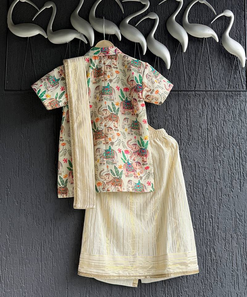 off white cotton silk mundu shirt set