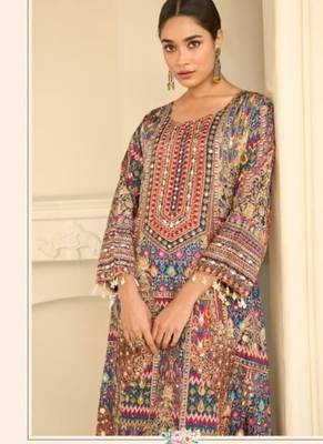 Blue crepe silk digital print suits full stitched free size upto 44 2