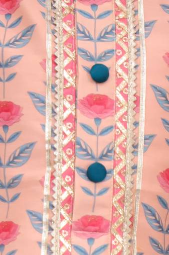 Peach pink printed cotton silk kurta set