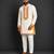 off white embroidered cotton silk men kurta set