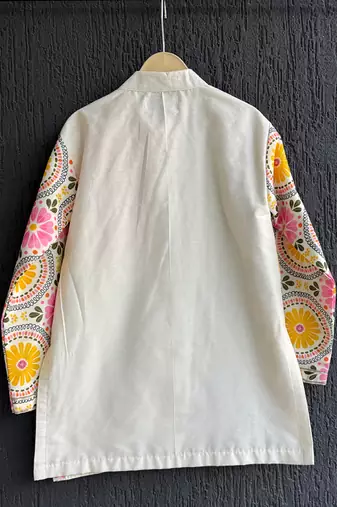 Off white yellow printed cotton silk Men Kurta Set