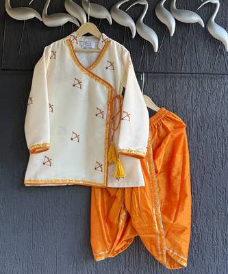 ivory white printed cotton silk men dhoti kurta set 3