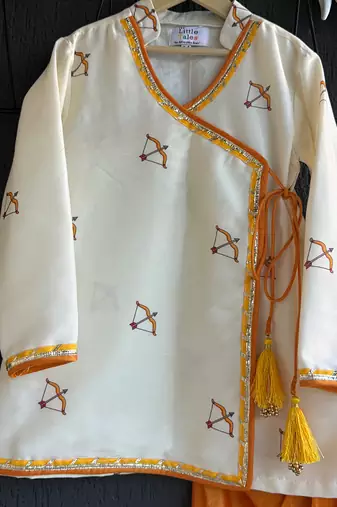 ivory white printed cotton silk men dhoti kurta set