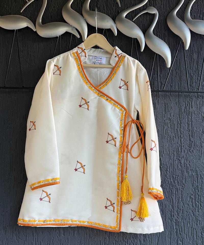 ivory white printed cotton silk men dhoti kurta set