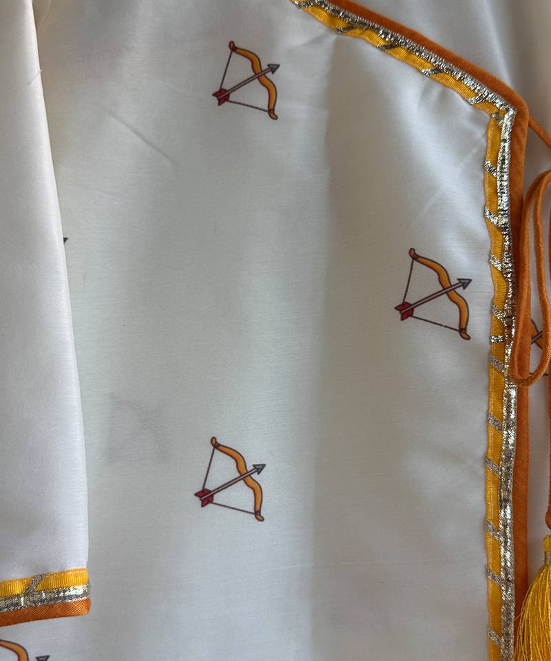 ivory white printed cotton silk men dhoti kurta set