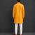 mustard yellow woven cotton silk jacket styled men kurta set