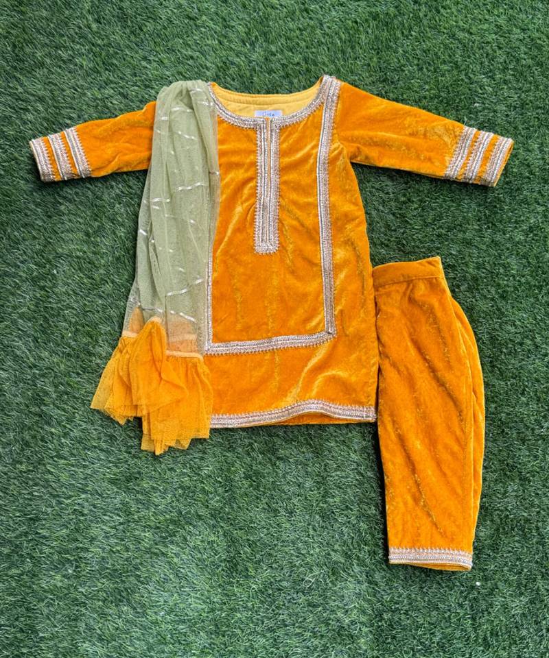 mustard yellow woven cotton silk jacket styled men kurta set