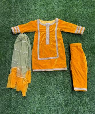 mustard yellow woven cotton silk jacket styled men kurta set 8