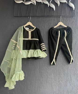 Mint green black embroidered cotton silk Men Kurta Set 5