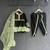 Mint green black embroidered cotton silk Men Kurta Set