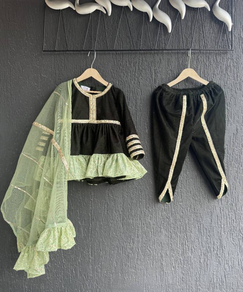 Mint green black embroidered cotton silk Men Kurta Set