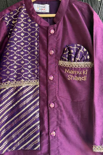 Grape purple embroidered cotton silk Men Kurta Set