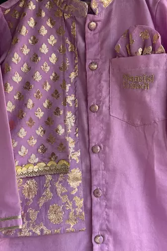 Lilac purple embroidered cotton silk Men Kurta Set