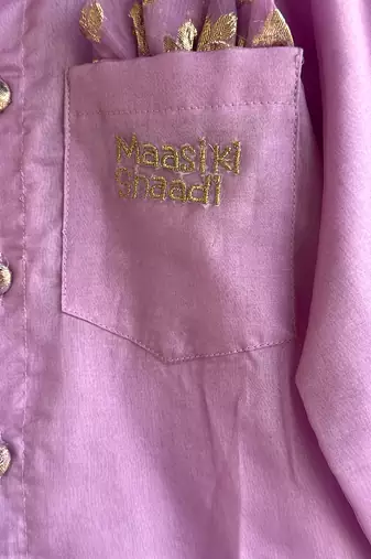 Lilac purple embroidered cotton silk Men Kurta Set