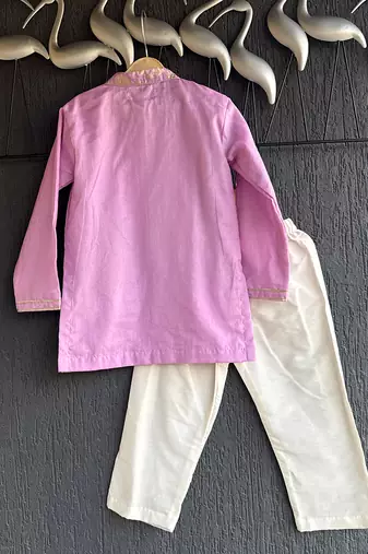 Lilac purple embroidered cotton silk Men Kurta Set