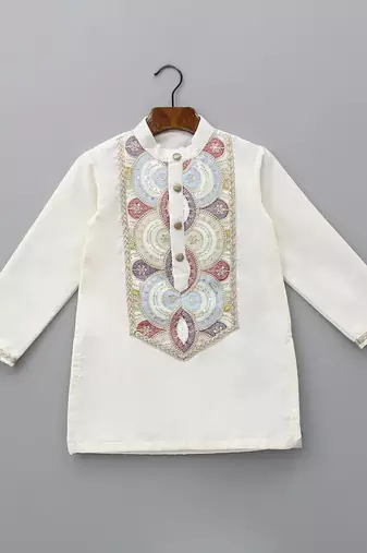 Off white embroidered cotton silk kurta set