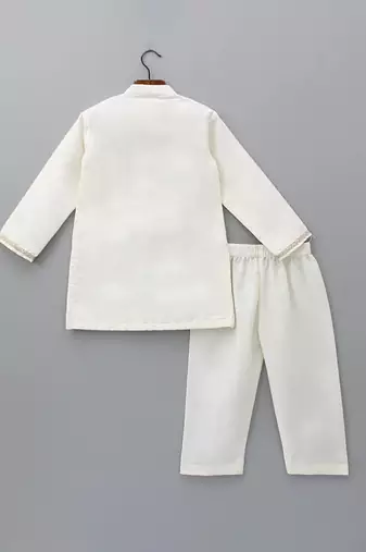 Off white embroidered cotton silk kurta set