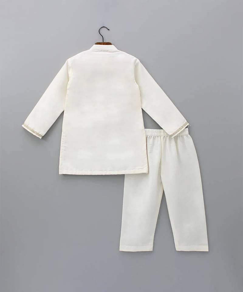 Off white embroidered cotton silk kurta set