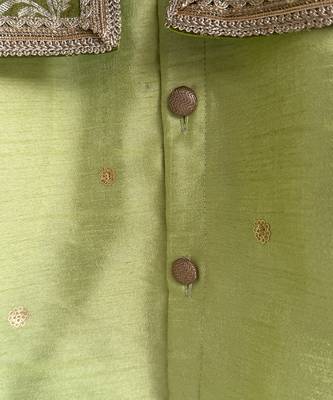 Lime green embroidered cotton silk Men Kurta Set 7