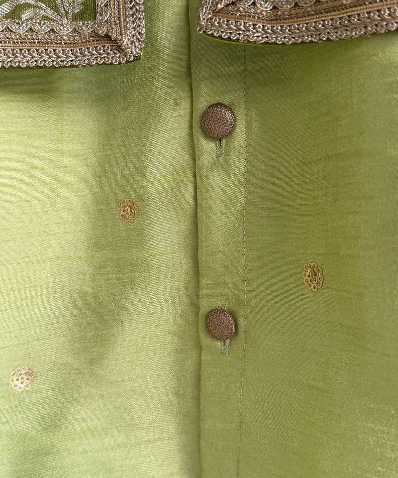 Lime green embroidered cotton silk Men Kurta Set