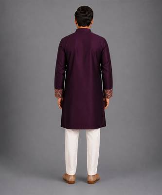 royal purple embroidered cotton silk men kurta set 2