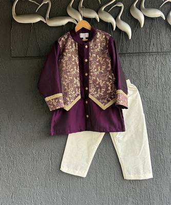 royal purple embroidered cotton silk men kurta set 3