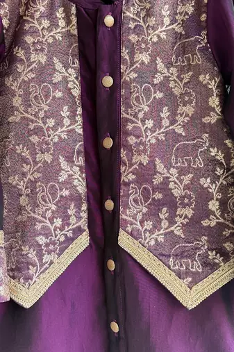 royal purple embroidered cotton silk men kurta set