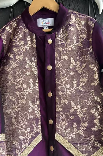 royal purple embroidered cotton silk men kurta set