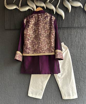 royal purple embroidered cotton silk men kurta set 7