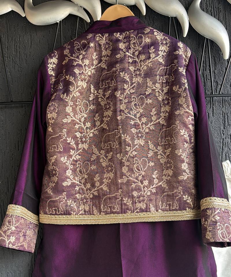 royal purple embroidered cotton silk men kurta set