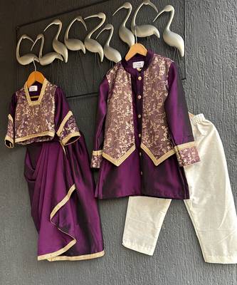 royal purple embroidered cotton silk men kurta set 9