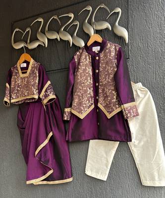 royal purple embroidered cotton silk men kurta set 10