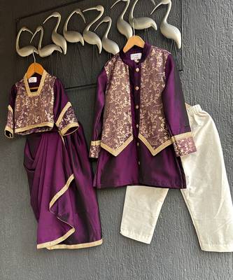 royal purple embroidered cotton silk men kurta set 11