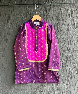 magenta purple embroidered cotton silk men kurta set 3