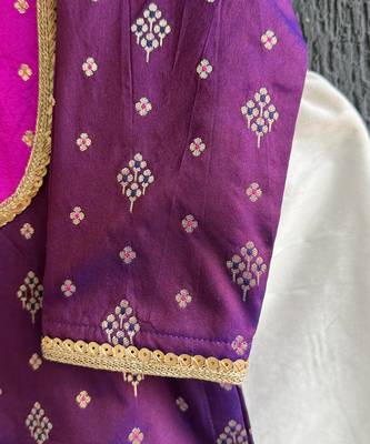 magenta purple embroidered cotton silk men kurta set 7
