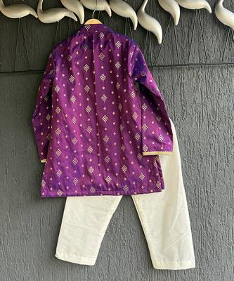 magenta purple embroidered cotton silk men kurta set 8