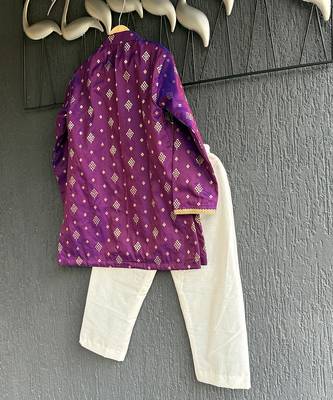 magenta purple embroidered cotton silk men kurta set 9